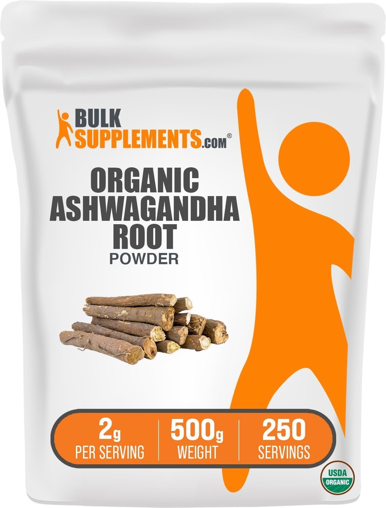 Bulkadditions.com Organic Ashwagandha Powder - Organic Ashwagandha Kosttilskud, Sourced from Ashwagandha Root - Gluten Free, 2g per Serving, 500g (1.1 lbs) (Pack of 1)