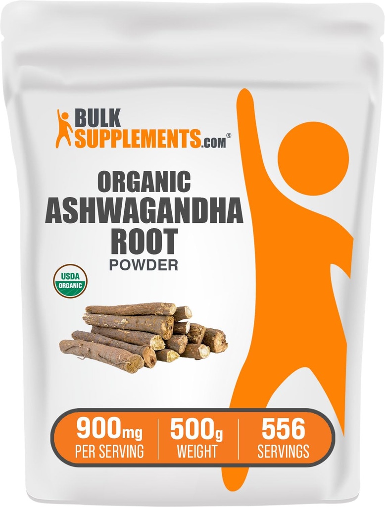 Bulkadditions.com Organic Ashwagandha Powder - Organic Ashwagandha Kosttilskud, Sourced from Ashwagandha Root - Gluten Free, 2g per Serving, 500g (1.1 lbs) (Pack of 1)