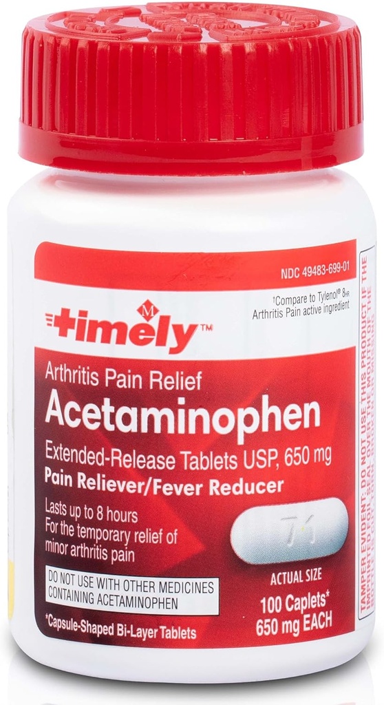 TIME-CAP LABS, INC. Tidligt Acetaminophen 650 Mg udvidet udgivelse - Feber Reducer, Gigt Smerte Reliever, Fælles smertestillende piller - 100 kapsler