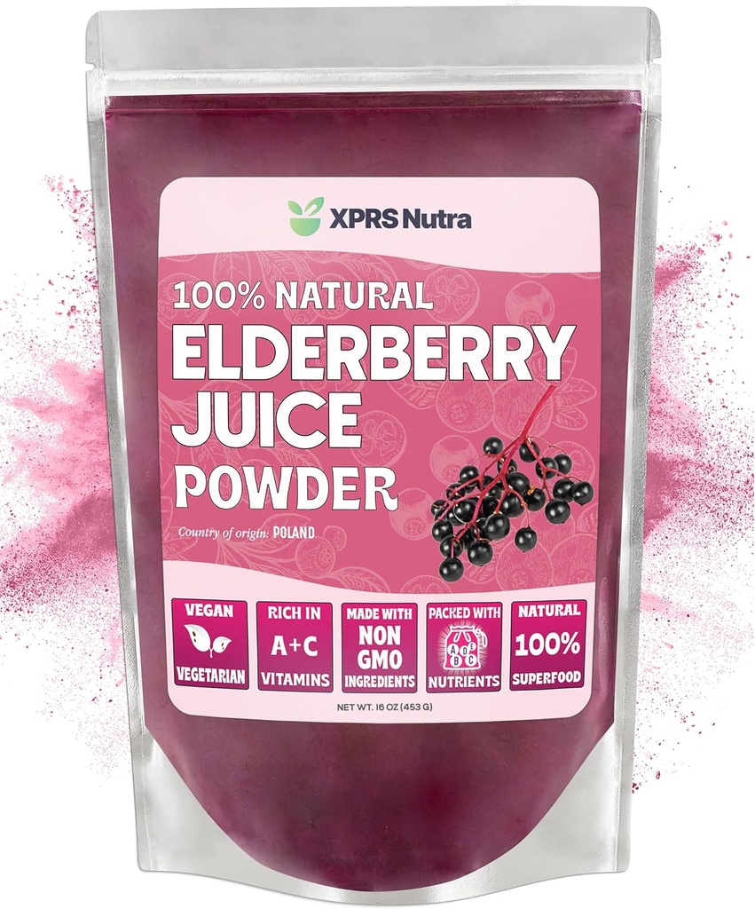 XPRS Nutra Elderberry Juice Powder - Elderberry Powder Organic Fruit Juice Mix - Pulver Elderberries Supplement Rich in Vitaminer A og C (16 oz)