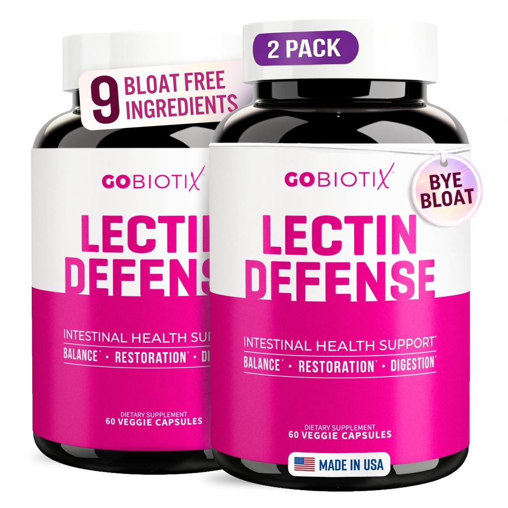 GOBIOTIX Lectin Defense - Lectin Blocker Supplement for Leaky Gut med MSM og fordøjelsesenzymer - Aids in Intestinal Health for Women and Men - Non- GMO + Gluten Free - 60 Kapsler (2)