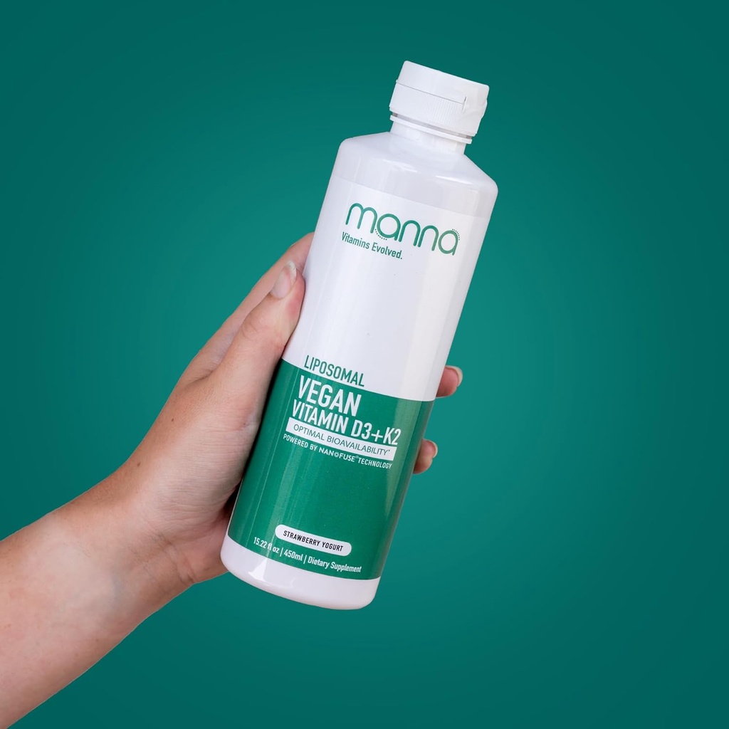 Manna Vitamin Evolved Liposomal Vegan K2 D3 Vitamin supplement - immunsupporttilskud - Vitamin K2 - Heart Health Kosttilskud - Vegan D3 - Vitamin D3 K2 - Flydende Vitamin D3 med K2