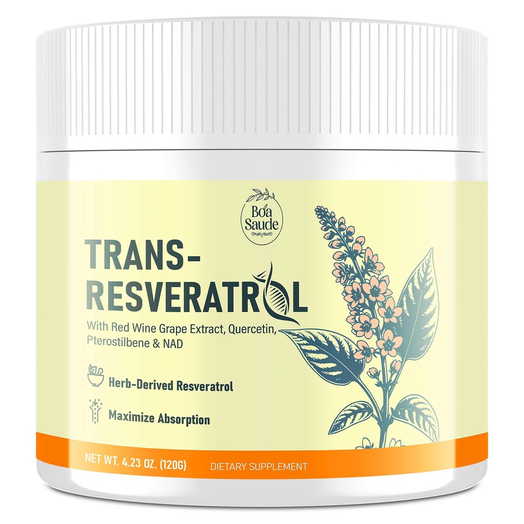 Trans- Resveratrol Powder supplement med rød vin ekstrakt, Quercetin, Pterostilben & NAD, 4.23 OZ, 30- Day Supply