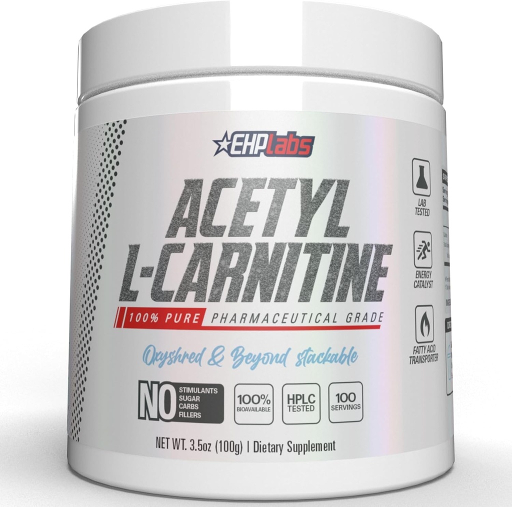 EHP Labs Acetyl L Carnitine Powder - Supports Natural Energy Production, Assists in Healthy Brain Function, Supports Heart Health, Vegan, Gluten Free, Non GMO - 100 Servings