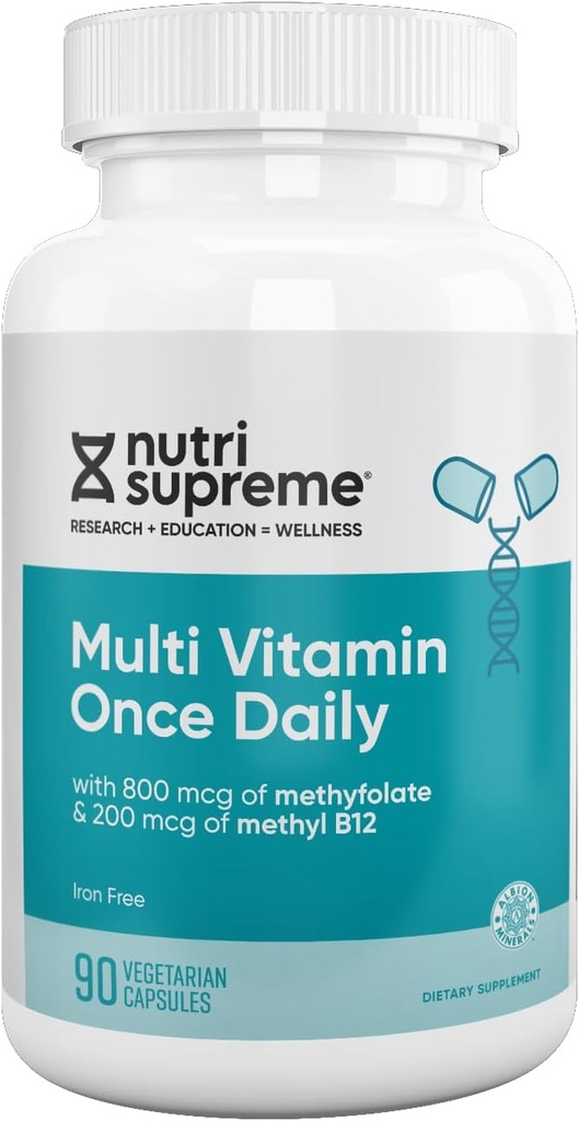 Nutri Supreme Multivitamin til mænd og kvinder med over 20 vitaminer og mineraler, Dagligt næringstilskud til immunforsvar, Kosher, Vegetar, 90 dages forsyning