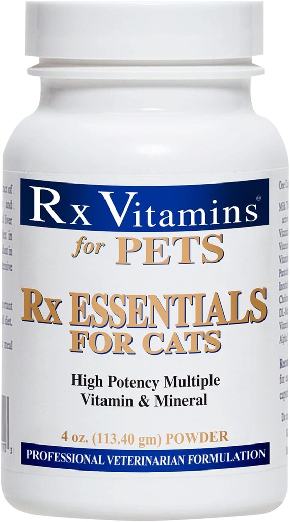 Rx Vitaminer Essentials for Cats - Vitamin & Mineral Multivitamin supplement - Tilføje til Wet eller Tør kat mad - Pulver 4 oz