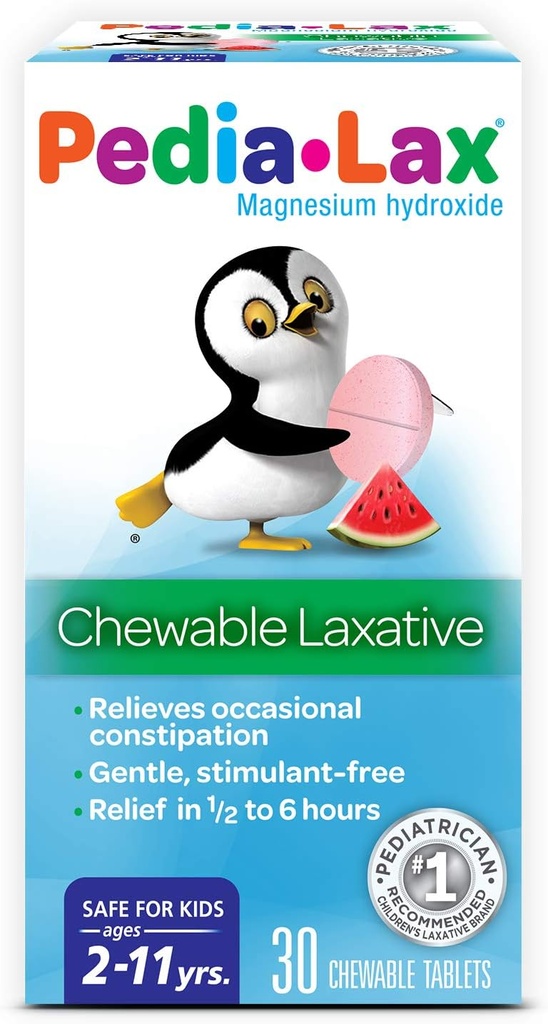 Pedia- Lax Laxative Chewable Tablets for Kids, Age 2 - 11, Watermelon Flavor, 30 CT