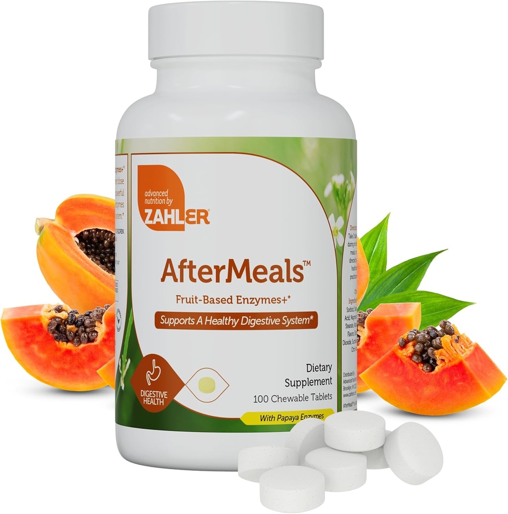 Zahler Aftermeals, Natural Antacid Chews, Papaya Enzyme Chewable Tablets, Digestive Aid Supplement, Certified Kosher, 100 Chewable Tablets