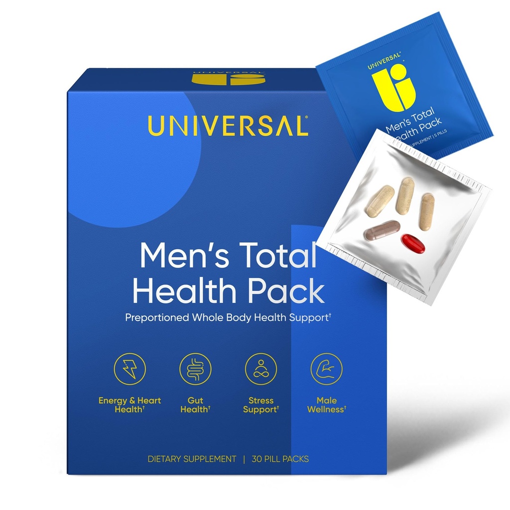 Mænds Total Health Daily Vitamin Packs - 22 essentielle mineraler og vitaminer til mænd, All- in- One Multivitamin Supplement for Energy, Stress Support, Heart, Gut Sundhed med Krill Oil, Adaptogens - 30 Pack