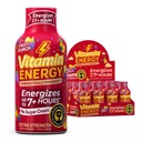Vitamin Energy Immun + ekstra styrke Energy Shot Fruit Punch 12 Pack, 260mg Naturlig Koffein, B-Vitamin, Citicolin, Green Tea, Immunity & Focus Support, Zero Sugar, Gluten- Free 1,93 fl oz