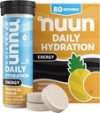 Nuun Energy Electrolyte Tablets med Ginseng, Koffein fra Green Tea Extract, Vitamin B12, B6, B5, Magnesium & 4 Andre Elektrolyter, Gluten Free & Vegan, Tropical Punch, 8 Pack (80 Servere i alt)