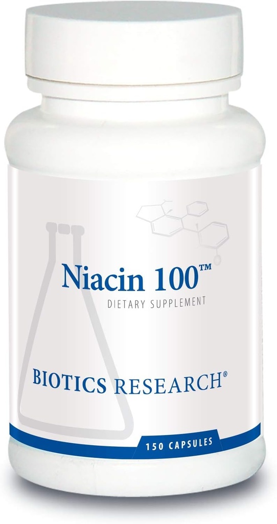 Bioetik Forskning Niacin 100, 100 Milligram Niacin, vitamin B3, Cholesterol, HDL, LDL, triglycerid, LP, Kardiovaskulær Sundhed, 150 Kapsler