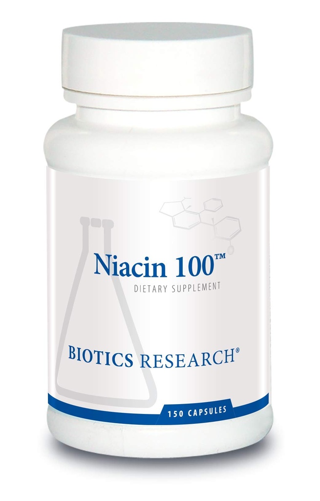 Bioetik Forskning Niacin 100, 100 Milligram Niacin, vitamin B3, Cholesterol, HDL, LDL, triglycerid, LP, Kardiovaskulær Sundhed, 150 Kapsler