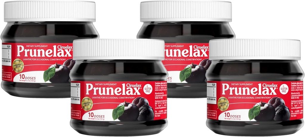 Prunelax Ciruelax Regelmæssig Styrke Laxative Jam - Vegan & Gluten- Free Natural- Ingredient Laxative for Occasional Constipation - 5, 3 oz (pakning med 4)