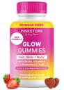 Pink Stork Total Glow Gummies for Kvinder - Hår, Hud og negle Vitamin med Biotin, vitamin A, B6, B12, Folate, Zink & mere - Støtte til strålende hud, stærke negle, og sundt hår - 60 Berry Gummies