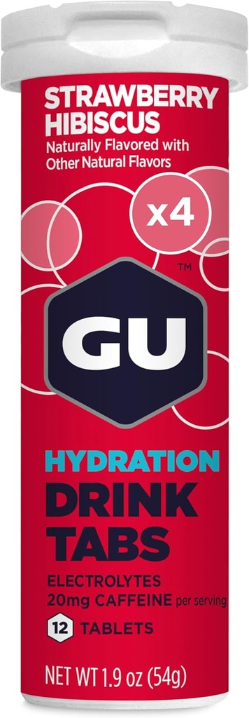 GU Energy Hydration Electrolyte Drink Tablets, 4-greve (48 Servere), Jordbær Hibiscus