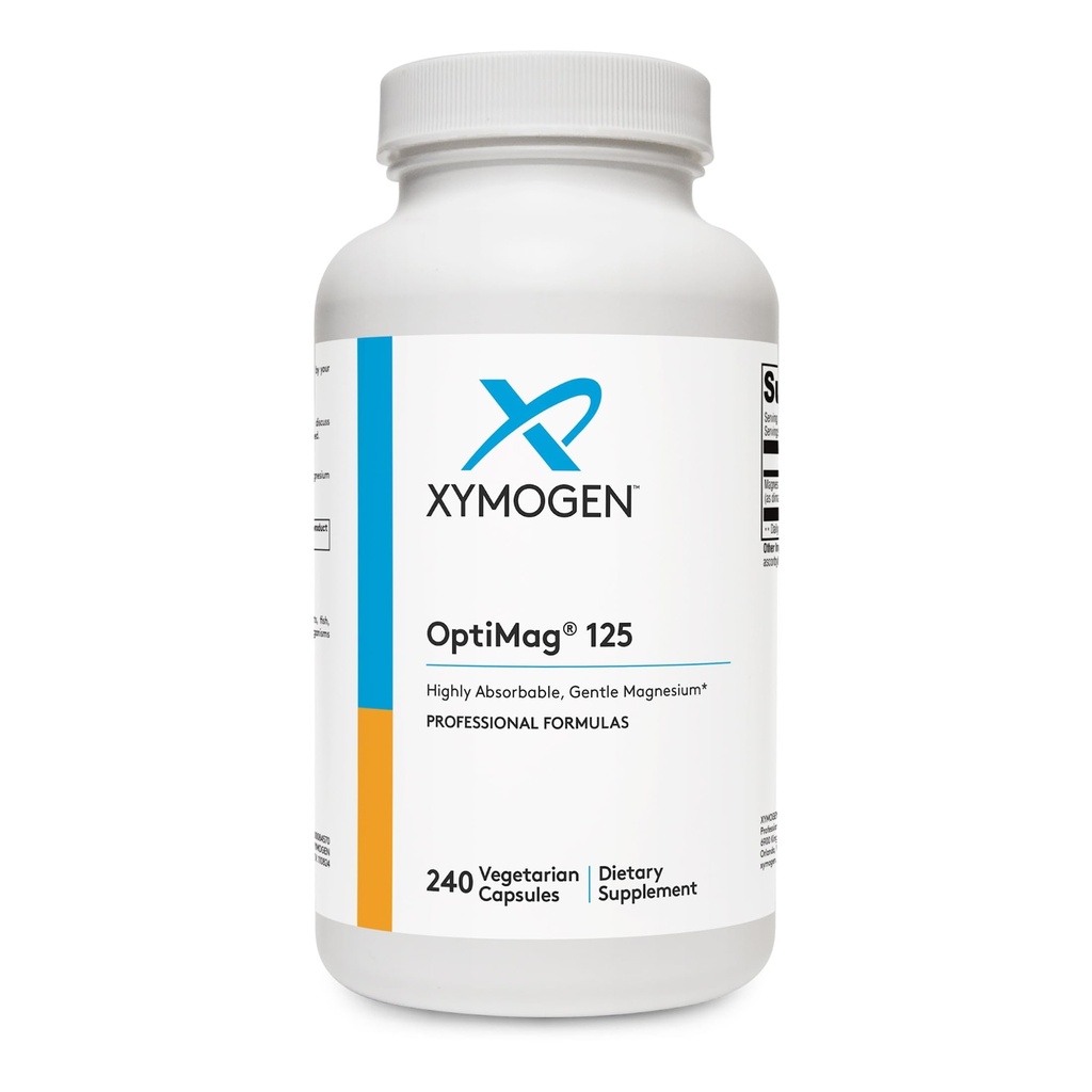 XYMOGEN OptiMag 125 - Magnesiumtillæg med Di- Magnesiummalat & Glycinat Lysinat til Support Nerve, Muskel, Knoglehelbred + Heart Health (240 kapsler)
