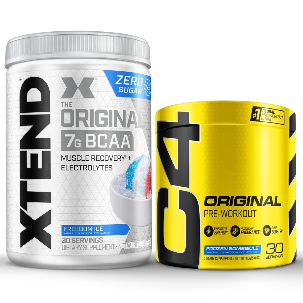 Cellucor Pre Workout & BCAA Bundle, C4 Original Pre Workout Powder, Frozen Bombsicle, 30 Servere + XTEND BCAA Powder, Freedom Ice, 30 Servere