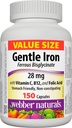 Webber Naturals Gentle Iron Supplement med vitamin C, B12 og folinsyre, 28 mg, 150 Kapsler, Stomach- Friendly, Non- Forstoppelse, Hjælper forebygge jernmangel Anæmi