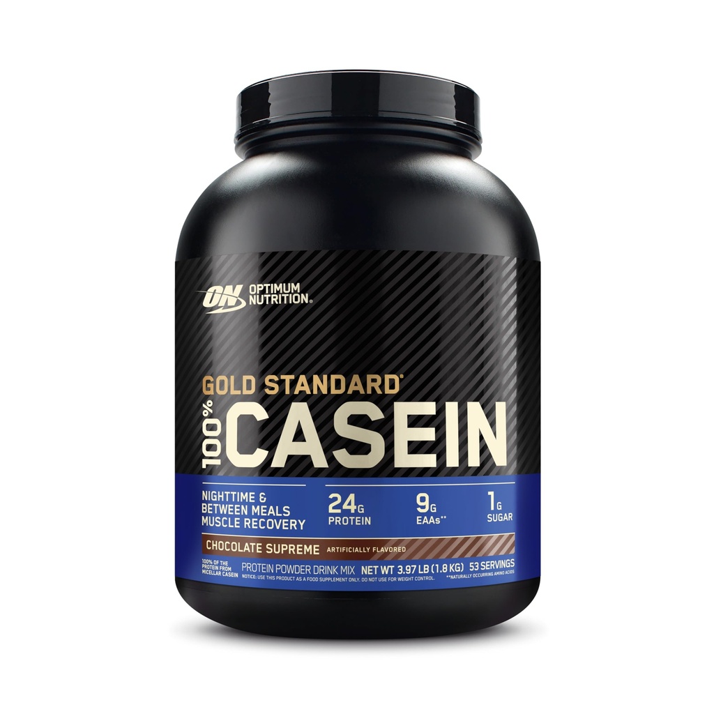 Optimum Nutrition Gold Standard 100% Micellar Casein Protein Powder, Slow Digesting, Hjælper holde dig fuld, Overnight Muscle Recovery, Chokolade Supreme, 4 Pound (Packaging May Vary)