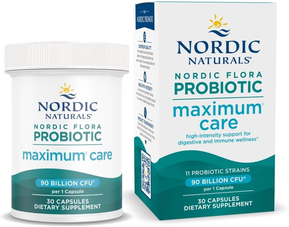 Nordic Naturals Nordic Flora Probiotic Maximum Care, 30 Capsules, 11 Probiotic Strains for Daily Immune and Digestive Health Support, Vegan, 30 Servings