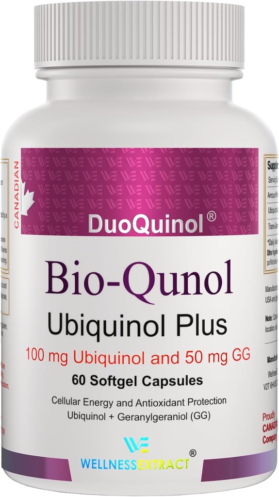 WELLENess EXSTT BioQuinol Ubiquinol (CoQ10) med Geranylgeraniol - Master Antioxidant for Heart Health, Cellular Energy 150mg 60 Softgels