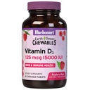 Bluebonnet Nutrition Earth Sweet Vitamin D3 5000 IE Chewable Tablets, Aids in Muscle & Skeletal Growth, Non GMO, Gluten & Soy & Milk Free, Kosher, Hindbær, Hvid, 90 Greve