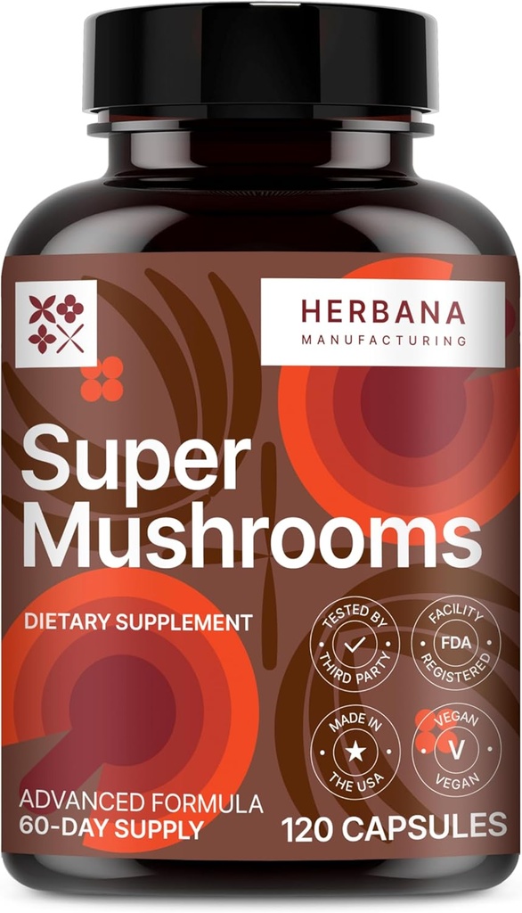 Super svampe 8-i1 120 Kapsler - Brain Booster & immunforsvar Drops - Reishi, Lion 's Mane, Cordyceps, Chaga, Mitake, Tyrkiet Tails, Shiitake, Agaricus - High Potency Extract