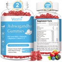 2 Pack Ashwagandha Gummies for Women Mænd, Sukker Free Organic Ashwagandha Gummies Supplement for Relax Restore Balance, Vegan Gluten Free, 120 Greve