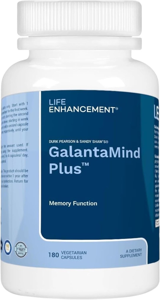 Life Enhancement Galantamind Brain Supplement for Memory and Focus - Vitamin B5 & Galantamine Supplement - Mental Klarhed & Kognitiv Enhancement (4 mg - 180 kapsler, Galantamind Plus)
