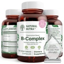 Naturlig Nutra B-vitamin Kompleks med Niacin, Folat, Thiamin, Biotin, understøtter nervesystem sundhed, fremmer stofskifte, hud, øjne og hår sundhed, hele kosttilskud, 120 vegetariske kapsler