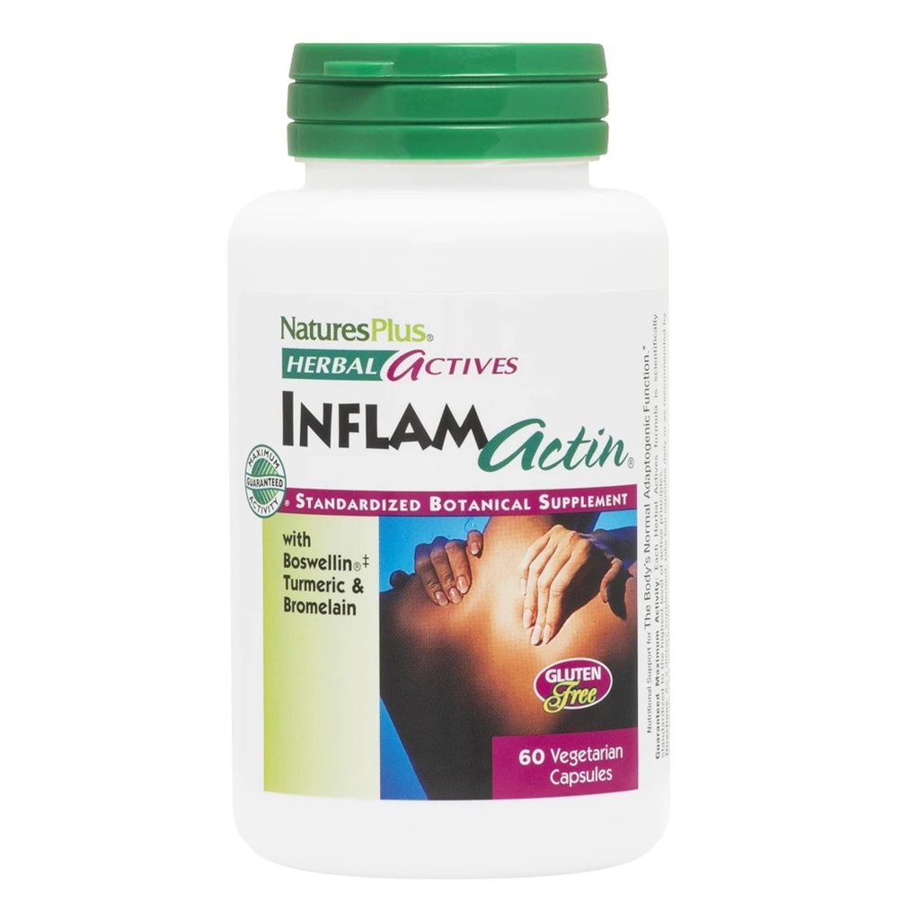 NaturesPlus Herbal Actives InflamActin - 60 Vegetariske Kapsler - Urte tillæg med gurkemeje & bromelain - Understøtter Adaptogen Funktion - Vegan, Gluten- Free - 30 Servere