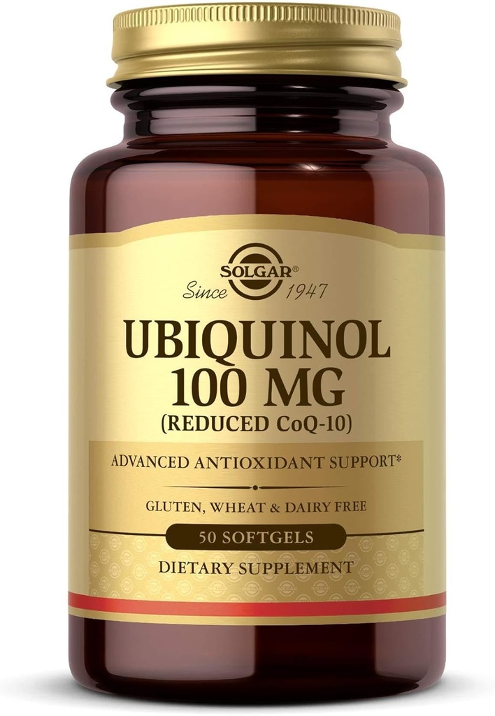 Solgar Ubiquinol 100 mg, 50 Softgels - Advanced Antioxidant Support - Reduceret Coenzym Q10 (CoQ- 10) - Gluten Free, Dairy Free - 50 Servere, Standard Packaging