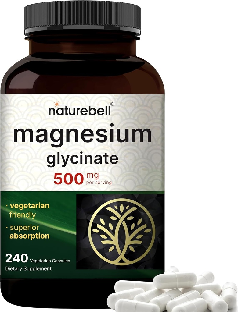 NatureBell Magnesium Glycinate 500 mg, 240 Veggie Kapsler