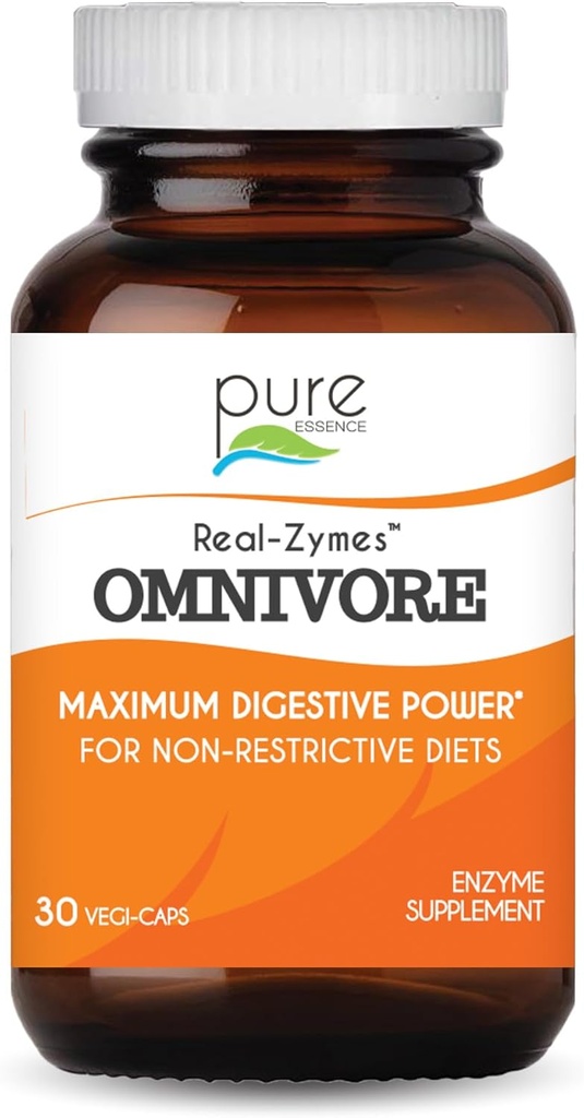 Real- Zymes ™ OMNIVORE fordøjelsesenzymer supplement med Probiotika for bedre fordøjelse - Naturlig støtte til lindring af Bloating, Gas, Bæltning, Diarré, Forstoppelse, IBS, osv. - 30 Caps