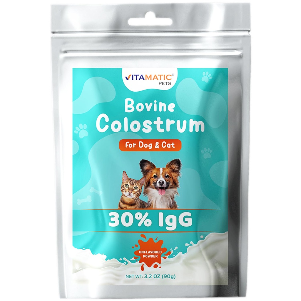 Vitamatisk bovin colostrum til hunde og katte, 90 Bedste, 30% Immunoglobuliner, Græs Fed