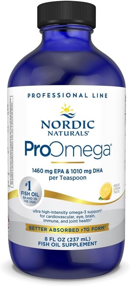 Nordic Naturals ProOmega Liquid, Lemon Flavor - 8 oz - 2840 mg Omega-3 - High Potency Fish Oil med EPA & DHA - fremmer hjerne, øje, hjerte, og immunforsvar - ikke-GMO - 48 Serveringer