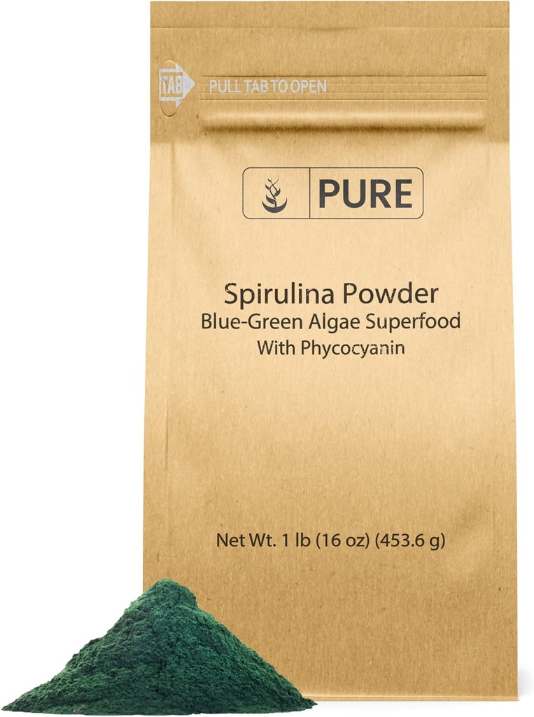 PURE ORIGINAL INGREDIENTS Spirulina Powder (1 lb) Green Algae Superfood with Phycocyanin