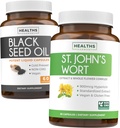 Black Seed Oil & St. John 's Wort (1 - måned Tilgang) Serene Blend Bundle Black Seed Oil (60 kapsler) Cold- presset Nigella Sativa & St. John' s Wort (60 kapsler) med kraftfuld 900mcg Hypericin