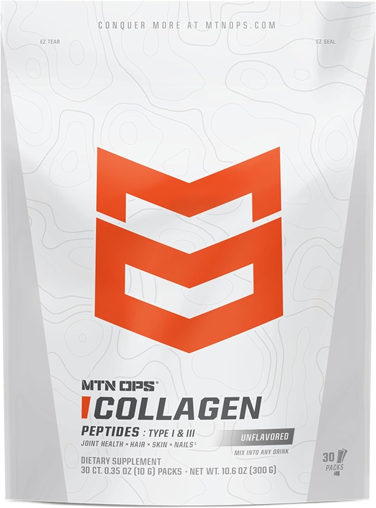 MTN OPS Collagen Protein Powder On- The- Go Packs, 30 pakker per pose med Unflavored, Meget fordøjeligt protein med 9 g protein per servering
