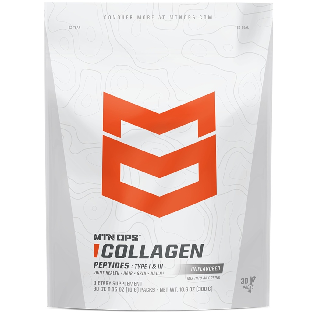 MTN OPS Collagen Protein Powder On- The- Go Packs, 30 pakker per pose med Unflavored, Meget fordøjeligt protein med 9 g protein per servering