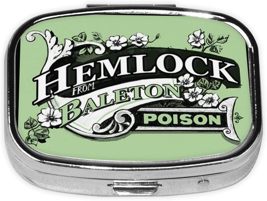 Metal 2 Compartment Pill Organizer Travel Friendly Portable Compact Pill Box Cute Pill Case to Hold Vitamins/Fish Oil/Supplements/Meds/Tablet for Purse/Pocket (Hemlock from baleton Poison)