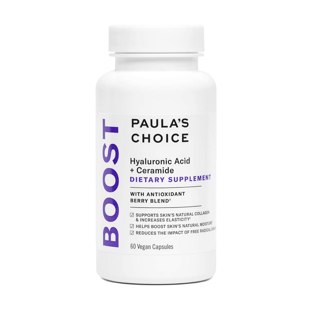 Paula 's Choice Hyaluronsyre + Ceramide Kosttilskud, Collagen Support for Soft, Sund + Strålende Hud, Glutenfri + Soy- Free, 60 Veganske Kapsler
