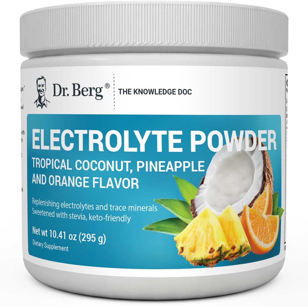 Dr. Berg Zero Sugar Hydration Keto Electrolyte Powder - Forbedret w / 1000 mg kalium & Real Pink himalayansk salt (IKKE bordsalt) - Tropical Coconut, Ananas & Orange Drink Supplement 50 Servering