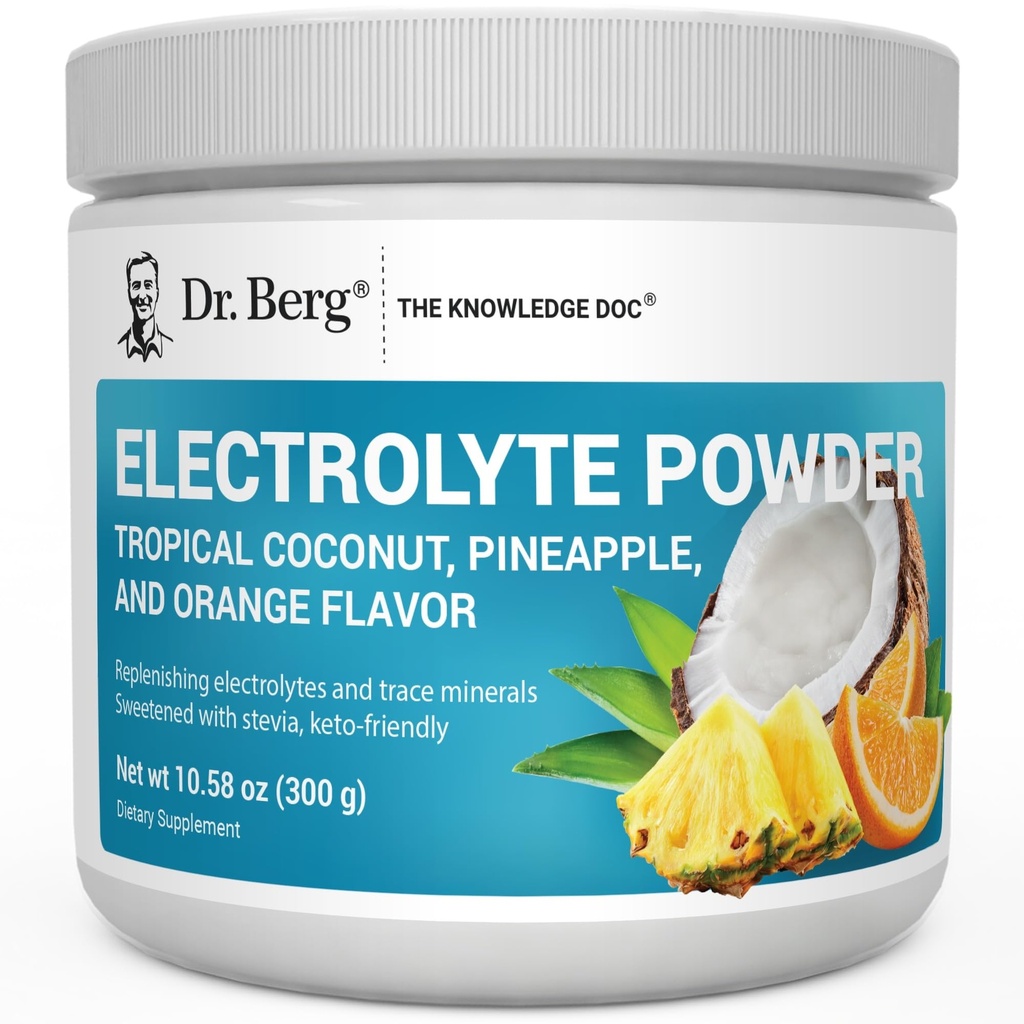 Dr. Berg Zero Sugar Hydration Keto Electrolyte Powder - Forbedret w / 1000 mg kalium & Real Pink himalayansk salt (IKKE bordsalt) - Tropical Coconut, Ananas & Orange Drink Supplement 50 Servering