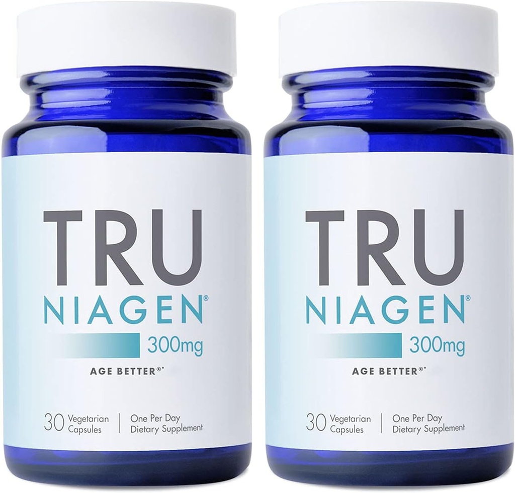 TRU NIAGEN Patenteret NAD supplement til anti-aging og celle regeneration, 300mg Niagen, 30 Servere Note 124; Understøtter cellulær energi, hjerne, muskel-Note 124; Nicotinamid Riboside (NR) Tag 1 daglig Note 124; 2 flasker
