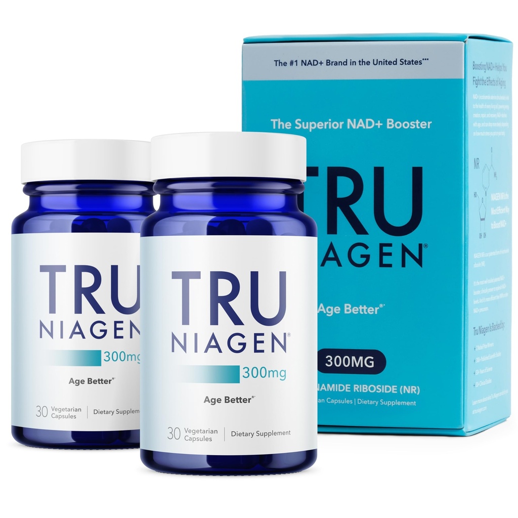 TRU NIAGEN Patenteret NAD supplement til anti-aging og celle regeneration, 300mg Niagen, 30 Servere Note 124; Understøtter cellulær energi, hjerne, muskel-Note 124; Nicotinamid Riboside (NR) Tag 1 daglig Note 124; 2 flasker