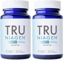 TRU NIAGEN Patenteret NAD supplement til anti-aging og celle regeneration, 300mg Niagen, 30 Servere Note 124; Understøtter cellulær energi, hjerne, muskel-Note 124; Nicotinamid Riboside (NR) Tag 1 daglig Note 124; 2 flasker