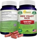 aSquared Nutrition Red Yeast Rice 1800mg - Kosttilskud Vegan Powder Pills to Support Cardiovaskulær Health - 180 Veggie Capsules