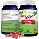 aSquared Nutrition Red Yeast Rice 1800mg - Kosttilskud Vegan Powder Pills to Support Cardiovaskulær Health - 180 Veggie Capsules